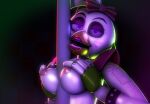 1girl 1girl 3d 4k animatronic anthro bedroom_eyes between_breasts big_breasts bird bird_girl breasts bright_light chicken chicken_girl dark_room disboi215 ear_piercing earrings facepaint fingerless_gloves five_nights_at_freddy's five_nights_at_freddy's:_security_breach fnaf furry glamrock_chica_(fnaf) glitchtrap_possession glowing_eyes hair_ribbon high_res humanoid lipstick looking_at_viewer object_between_breasts pink_lipstick pink_nipples pink_shoulder_pads purple_eyes pushing_breasts_together robot sfm shiny_body shiny_nipples shoulder_pads source_filmmaker spiked_bracelet stripper_pole white_body