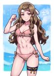  1girl 1girl abs alluring arm_pump athletic_female bikini bow bow_bikini brown_eyes brown_hair cleavage cowboy_shot female_abs fire_emblem fire_emblem_fates fit_female flexing gluteal_fold hana_(fire_emblem) headband high_res intelligent_systems long_hair looking_at_viewer medium_breasts navel nintendo outside pink_bikini rotomdocs sidelocks swimsuit thigh_strap toned toned_female 
