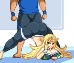  1boy 1girl attempting_sabotage big_breasts blonde_hair bulge cleavage countmoxi gif mythra_(xenoblade) no_nut_november no_nut_sabotage part_4 throwing_it_back tiara twerking xenoblade_(series) xenoblade_chronicles_2 yoga yoga_pants yoga_pants_bulge yoga_shorts 