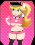 1girl 1girl 1girls 2d 2d_(artwork) ass big_breasts big_lips blonde_hair blue_eyes breasts bubble_ass bubble_butt cap crop_top curvaceous curvy elbow_gloves female_only fingerless_gloves front_view gloves heart holding_phone huge_breasts lips lipstick long_hair long_ponytail looking_at_viewer mario_(series) midriff navel_piercing nintendo panties phone pin_up_peach_(somescrub) pink_background pink_lips pink_lipstick ponytail princess_peach puckered_lips selfpic short_shorts shorts skimpy skimpy_clothes smartphone somescrub stockings sweat tagme thick_lips thick_thighs thighs thong tied_hair under_boob underwear voluptuous whale_tail zettai_ryouiki