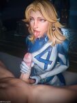 1boy 1girl 1girls 3d blonde_female blonde_hair cfnm checkpik clothed_female_nude_male gloved_handjob gloves handjob invisible_woman invisible_woman_(marvel_rivals) light-skinned_female light-skinned_male light_skin male marvel marvel_comics marvel_rivals sue_richards sue_storm superheroine tongue tongue_out