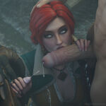 1girls 2boys 3d big_penis cd_projekt_red fellatio geralt_of_rivia huge_cock large_penis licking licking_penis light-skinned_female light-skinned_male light_skin looking_at_partner missed_call oral oral_sex red_hair small_penis the_witcher_(series) the_witcher_3:_wild_hunt triss_merigold