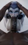 3d big_breasts big_penis breasts dark-skinned_male dc_comics dc_comics fellatio fellatio grandmagus hand_on_head huge_cock interracial looking_at_viewer male oral penis pov raven_(dc)