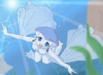  1girl animal_humanoid aquatic blue_body breasts digital_media_(artwork) ear_piercing female fish fish_humanoid front_view humanoid marine_humanoid nintendo nude ocarina_of_time piercing portrait princess_ruto solo the_legend_of_zelda three-quarter_portrait underwater unknown_artist water zora 