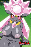 1girl 1girl 1girl ai-generated animal_ears anthro arm_support artist_name big_breasts black_skin blush body_fur breasts bright_pupils cleft_of_venus colored_sclera colored_skin completely_nude cowboy_shot crystal diance from_above furry furry_female gem grass grey_skin groin happy huge_breasts large_areolae lenmmon long_hair looking_at_viewer mr_momo multicolored_hair navel nintendo nipples nude on_ground open_mouth outside personification pink_eyes pink_gemstone pink_hair pokefuck pokemon pokemon_(creature) pussy pussy red_gemstone red_sclera sitting smile sweat thighs twin_tails wide_hips