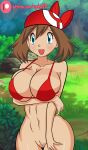 1girl alluring bandanna bare_legs big_breasts bikini blue_eyes brown_hair creatures_(company) game_freak haruka_(pokemon) humans_of_pokemon may may_(pokemon) naked_from_the_waist_down nintendo pin_up pokemon pokemon_(anime) pokemon_diamond_pearl_&_platinum pokemon_dppt pokemon_rse pokemon_rse_(anime) pussy raydonxd short_hair