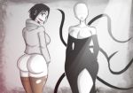  artist_request ass big_breasts black_dress blood bottomless breasts bubble_butt cleavage clothes collarbone creepypasta dress earrings eyelashes genderswap hoodie jeff_the_killer jewelry large_ass round_ass single_earring slenderman smile stockings tentacle white_skin 