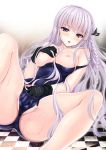  1girl areolae bangs bare_legs bare_shoulders black_gloves blush braid breast_grab breast_hold breasts breasts_outside checkered checkered_floor collarbone covering covering_crotch crotch danganronpa danganronpa_1 floor gloves grabbing hair_between_eyes hair_ribbon hands highres kirigiri_kyouko legs legs_bent long_hair long_image looking_at_viewer lying masturbation ninoko nipples off_shoulder on_back one-piece_swimsuit open_mouth perspective purple_eyes purple_hair pussy ribbon school_swimsuit school_swimsuit_flap shiny shiny_hair shiny_skin side_braid single_braid solo spread_legs spread_pussy spread_pussy_under_clothes strap_slip swimsuit swimsuit_pull tall_image thighs tongue very_long_hair wet white_hair 