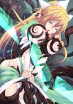 1girl blonde_hair blush bracelet braid breast_grab breasts elf grabbing green_eyes jewelry katori_(mocchidou) large_breasts leafa long_hair nipples pointy_ears ponytail puffy_sleeves rape solo sword_art_online tentacle torn_clothes twin_braids