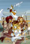  axe barbarian big_breasts breasts disney donald_duck lordstevie multiple_girls nipples spear sword tattoo weapon 