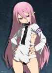 1girl highres long_hair looking_at_viewer mudou_eichi noin_teta owari_no_seraph pink_hair pointy_ears purple_eyes side_slit