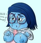 anonymous big_breasts blue_eyes blue_hair blue_skin breasts cum cum_on_breasts cum_on_face cum_on_glasses cumshot davidsanchan disney female female_focus glasses inside_out male male/female nipples paizuri pixar sadness_(inside_out) straight