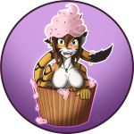 2015 anthro blue_eyes breasts claws cupcake fauna_(character) feline female food furry hand_wraps leoian mammal nude paws project2nd