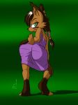 anthro archie_comics ass barefoot big_ass brown_fur brown_hair clothing dress feline fur furry gradient_background green_background green_eyes hair hand_on_butt kg500 looking_at_viewer looking_back lynx mammal nicole_the_lynx plain_background smile solo sonic_(series) video_games