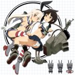  2girls :3 black_eyes blonde_hair blush boots breasts fubuki_(kantai_collection) green_eyes hair high_res hiraizumi_(mugenkidousha) kantai_collection long_hair multiple_girls nipples panties rensouhou-chan sailor_collar shimakaze_(kantai_collection) shirt_lift skirt stockings striped striped_legwear tears thong underwear upskirt 