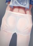 1girl ass_focus ass_grab blue_panties crop_top_overhang hands_on_own_ass high_res non-nude original panties_under_pantyhose short_sleeves transparent_clothing underwear wei_ji