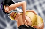 1girl asian ass bent_over big_hero_6 black_hair bra clothed disney gogo_tomago looking_at_viewer looking_back marvel non-nude non_nude panties undressing