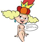 1girl 1girl atomickingboo blonde_hair crown disney disney_xd earrings english_text first_porn_of_character nipples nude pubic_hair queen_delightful the_7d unshaved_pussy