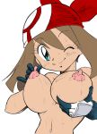 arukimedesu arukimedesu_(artist) big_breasts breasts draw haruka_(pokemon) hentaimatchmakers looking_at_viewer may may_(pokemon) pokemon supersegasonicss supersegasonicss_(artist) sweatdrop wink