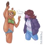 2_girls anthro anthro_only deltarune duo female_anthro female_only furry furry_only jagonda_(artist) leg_up mammal monster monster_girl noelle_holiday noelle_holiday_(deltarune) noelle_holiday_(light_world_form) reindeer susie_(deltarune) susie_(light_world_form) text undertale_(series) white_background