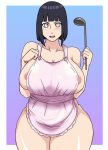 1girl apron big_breasts boruto:_naruto_next_generations breasts dark_hair female_only hinata_hyuuga milf naked_apron naruho naruto short_hair shounen_jump slut whore