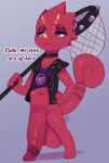 1girl animal_crossing anthro balls bottomless chameleon clothed clothing english_text female flick_(animal_crossing) furry genitals high_res littlerager lizard micropenis nintendo penis reptile scalie small_balls text video_games