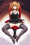  blonde chair clothed corset death_note female lingerie misa_amane necklace no_panties sitting spread_legs stockings upskirt 