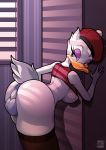 anthro anus avian beak big_breasts bird breasts daisy_duck dickgirl disney duck furry intersex looking_back nipples presenting pupuliini purple_eyes testicles