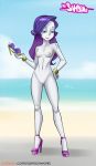 1girl beach blue_eyes bracelets breasts equestria_girls female female_only friendship_is_magic hairless_pussy half-closed_eyes high_heels long_hair long_purple_hair mrsamson00_(artist) my_little_pony naked_heels nude outdoor outdoor_nudity outside purple_hair pussy rarity rarity_(mlp) solo standing