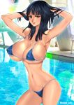 1girl big_breasts bikini black_hair blue_eyes nico_robin nipples one_piece oyaman_comic tagme