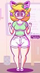 1girl animated blonde_hair flossing gif glasses hair_ornament heart_print holly_(plucknix) long_hair original panties panty_pull pink_panties plucknix printed_panties see-through see-through_clothing shorts wedgie