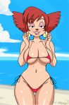  1girl beach bikini blush breasts brown_hair disney earrings female_only gif goof_troop looking_at_viewer loop meegol non-nude peg_pete smile solo_female 