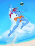  1girl 2d 2d_(artwork) alternate_version_available anthro anthro_only artist_name ass beach blue_body blue_skin bra breasts cap day deltarune digital_media_(artwork) ear_fins eyepatch feet female_anthro female_only fins fish fish_girl gills gills_on_chest hair hat head_fins long_hair marine monster monster_girl muscle muscular muscular_anthro muscular_female nipple_bulge nipples nipples_visible_through_clothing no_panties non-mammal_breasts painted_nails painted_toenails pointy_nipples ponytail pussy pussy_peek pussy_slip red_hair red_ponytail scars sharp_teeth sky slit_pupils small_bra soles solo_anthro solo_female staerk tan_line teeth third-party_source toes twitter twitter_username undertale undertale_(series) undyne video_game_character video_games visor_cap volleyball yellow_sclera yellow_teeth 