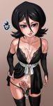 1futa 1girl balls balls_in_panties black_hair bleach breasts cleavage cum cum_on_breasts cum_on_self erection full-package_futanari futa_only futanari hard-degenerate intersex kuchiki_rukia looking_at_viewer nuts panties penis test*icles testicle testicles testicles_in_panties