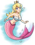 1_girl blonde_hair blue_eyes blush cleavage crown female lips looking_at_viewer mario_(series) mermaid missjibun navel nintendo princess_peach seashell_bra solo super_mario_bros. wide_hips