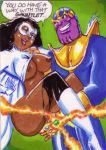 1boy 1girl alien black_hair breasts captain_marvel closed_eyes dark-skinned_female dark_skin female fingering funny glove joe_gravel male marvel marvel_comics mask monica_rambeau nipples open_mouth pussy shirt_lift thanos torn_clothes uncensored