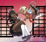 2girls :< adjusting_glasses animal_ears anime-tamae! anime-tamae!_tensei_no_miko ass belt blonde_hair blue_eyes book boots braid bultungin catgirl dark_skin earrings glasses high_heel_boots high_heels huge_ass hyena_ears hyena_tail jewelry looking_at_viewer multiple_girls original pigtails rebis scarf short_hair short_shorts shorts smile socks spurs tail thick_thighs thighs thong tiger_ears tiger_tail tigre-capiango tigre_capiango twin_braids white_boots white_legwear