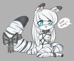  anthro big_tail bondage bow feline female female_only fluffy_tail furry nipple_piercing original original_character piercing rope shibari solo stripes tail_bow tied zebra_stripes zyira zyira_(artist) 