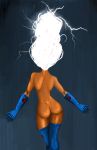 ass boots dark_skin dimples_of_venus gloves lightning looking_away marvel nude storm_(x-men) white_hair x-men