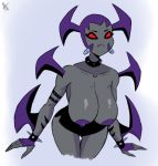  1girl alien ashesg ben_10 ben_10:_omniverse bracelet giant grey_skin mutant_to&#039;kustar red_eyes shiny shiny_skin skirt topless way_bad 