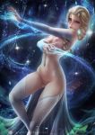 1girl axsens blonde_hair blush braid breasts elsa elsa_(frozen) female female_only frozen_(movie) hairless_pussy mostly_nude pussy solo standing stockings