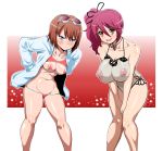  2girls areolae attractive_look bare_shoulders bikini blue_eyes bra bra_lift breast_envy breasts brown_eyes brown_hair cheria_barnes clothes cock_slut cum_slut curvy fake_breasts female fuckable functionally_nude gigantic_breasts goggles hair hokuto_(tokuho) huge_breasts leaning_forward light-skinned_female light_skin lingerie long_hair looking_at_viewer multiple_girls nipples open_clothes pink_hair pointless_clothes ponytail prostitute puffy_nipples purple_hair pussy ready_to_fuck red_bikini rita_mordio seducing seductive seductive_look see-through see_through shirt short_hair side_ponytail silicone standing string_bikini stripping swimsuit tales tales_of_(series) tales_of_graces tales_of_vesperia teeth thong topless underwear useless_clothes v v_arms 