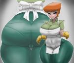 1girl 2022 apron ass ass_shot big_ass big_breasts black_eyes blush bottomwear breasts cameltoe cartoon_network clothing dat_ass dexter's_laboratory dexter's_mom ear_piercing earrings female female_only ggrimmfield gloves green_pants green_shirt hair handwear hips huge_ass huge_breasts large_ass mature mature_female mature_woman milf orange_hair pants pantylines shirt short_hair solo solo_female thick_thighs thighs topwear white_apron wide_hips yellow_gloves