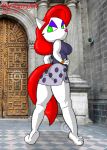 anthro ass back canine church clothing diana_(por_furryart) edit furry hair mammal original original_character por_furryart_(artist) red_eyes red_hair sensual short_skirt skirt spread_legs spreading standing walking wolf