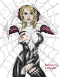  big_breasts blonde_hair bodysuit breasts elcapyton_(colorist) emma_stone ghost_spider green_eyes gwen_stacy lips looking_at_viewer marvel marvel_comics nipples pussy real_person realistic spider-gwen spider-man_(series) torn_clothes 