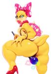  1girl 1girl anthro ass big_ass blue_eyes bow_tie bracelet breasts hand_on_hip high_heels jewelry koopa koopalings lipstick looking_at_viewer mario_bros modeseven necklace nintendo nude plain_background scalie video_games voluptuous wand wendy_o_koopa 