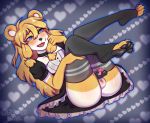 1girl anthro ass balls blonde_hair blush clothed clothing crossdressing erection freckles furry garbonzobear genitals giant_panda girly hair high_res kamille_(marshmallow) legwear long_hair maid_uniform male mammal original pawpads penile penis sex_toy sitting smiling_at_viewer stockings teal_eyes uniform ursid ursine vibrator vibrator_on_penis