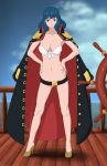 anaxus big_breasts blue_hair breasts cleavage ein_(one_piece) female female_only looking_at_viewer marine one_piece red_eyes solo