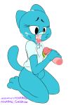  1girl anthro blue_fur cum disembodied_penis duo feline fourball fur furry handjob male male/female mammal nicole_watterson open_mouth penis plain_background solo_focus the_amazing_world_of_gumball tongue 