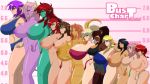 anthro big_breasts black_eyes breasts dark_skin green_skin hair pink_hair pointed_ears purple_hair purple_skin ranma_saotome redhead size_comparison size_difference tail tongue